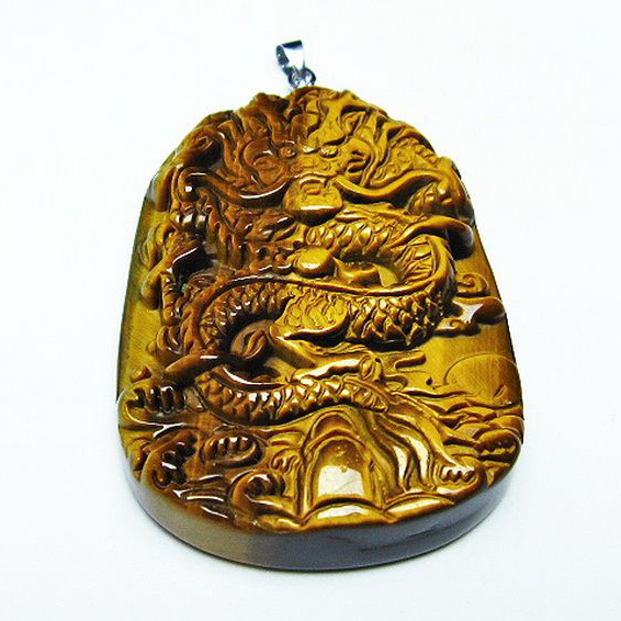 タイガーアイ  手彫り 龍  ペンダント [T152-933]