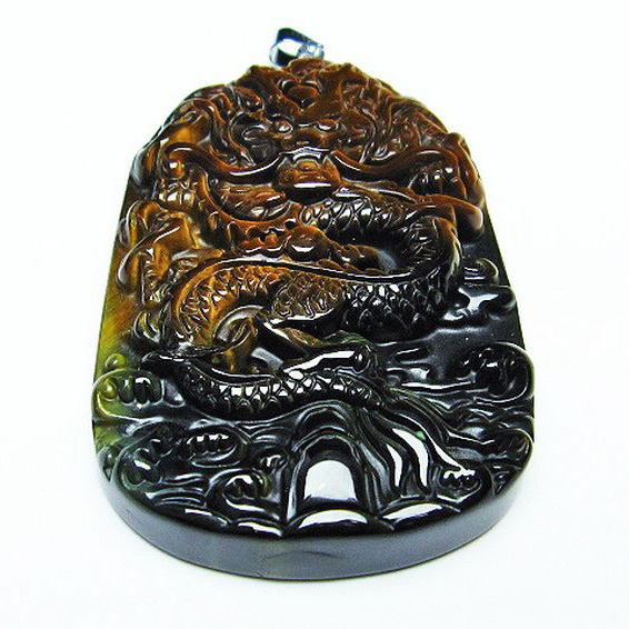 タイガーアイ  手彫り 龍  ペンダント [T152-945]