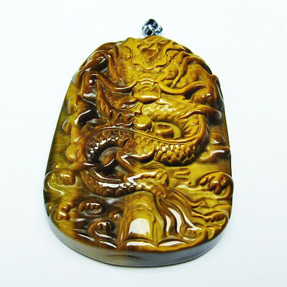タイガーアイ  手彫り 龍  ペンダント [T152-958]