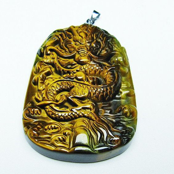 タイガーアイ  手彫り 龍  ペンダント [T152-959]