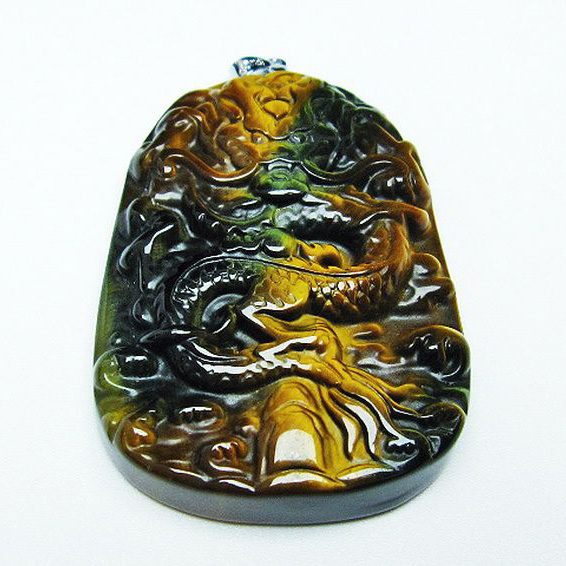 タイガーアイ  手彫り 龍  ペンダント [T152-961]