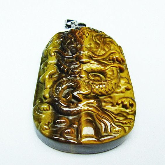 タイガーアイ 手彫り 龍 ペンダント [T152-963]
