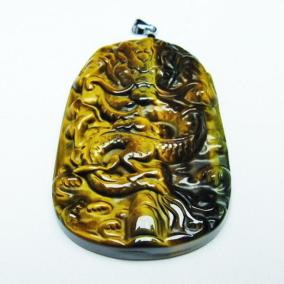 タイガーアイ  手彫り 龍  ペンダント [T152-964]