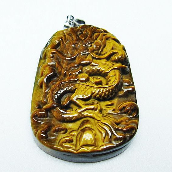 タイガーアイ 手彫り 龍 ペンダント [T152-969]