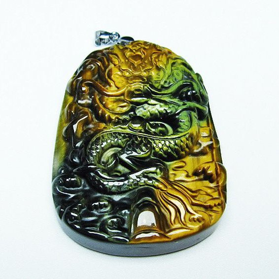 タイガーアイ 手彫り 龍 ペンダント [t152-979]