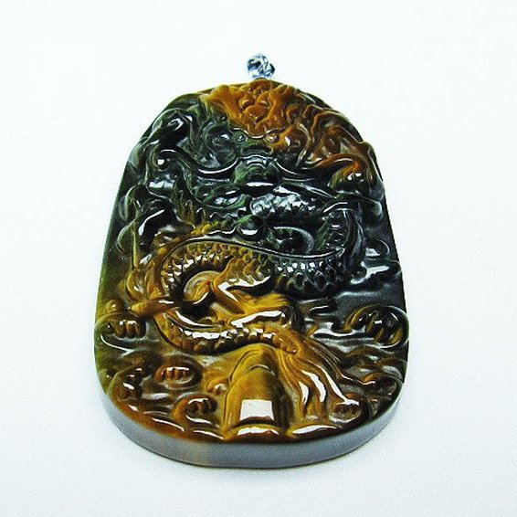 タイガーアイ  手彫り 龍  ペンダント [T152-988]