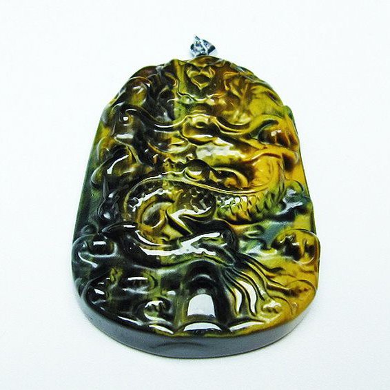 タイガーアイ 手彫り 龍 ペンダント [t152-993]