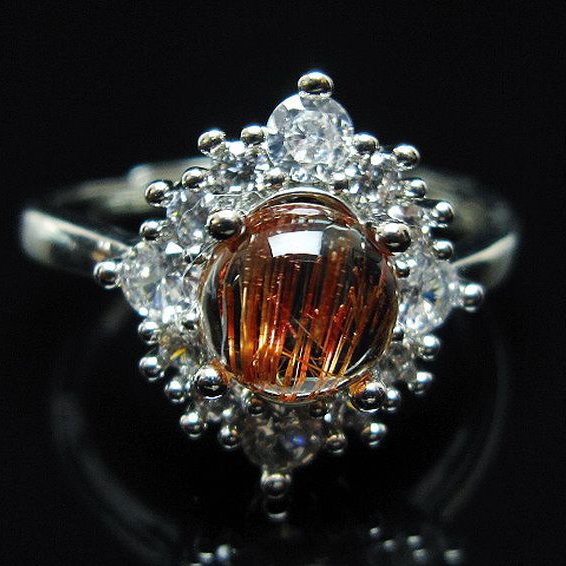 ファイナルグレード金針ルチル水晶 指輪 (17号)[T164-7561]