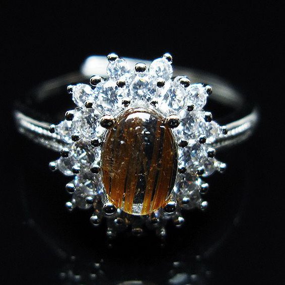 ファイナルグレード金針ルチル水晶 指輪 (19号)[T164-7640]