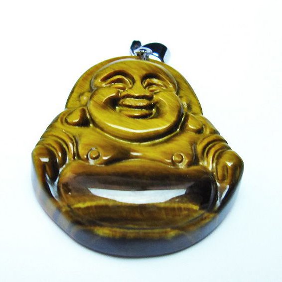 タイガーアイ※黄虎目石布袋様 ペンダント [T186-1567]