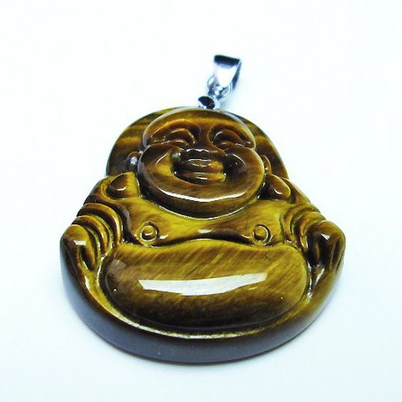 タイガーアイ※黄虎目石布袋様 ペンダント [T186-1577]