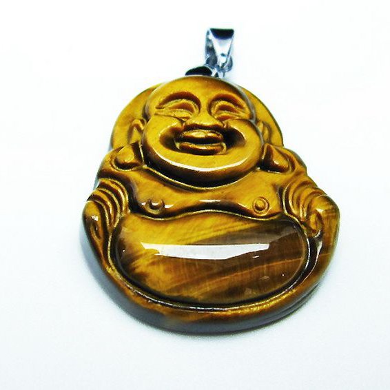 タイガーアイ※黄虎目石布袋様 ペンダント [T186-1611]