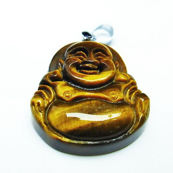 タイガーアイ※黄虎目石布袋様 ペンダント [T186-1665]