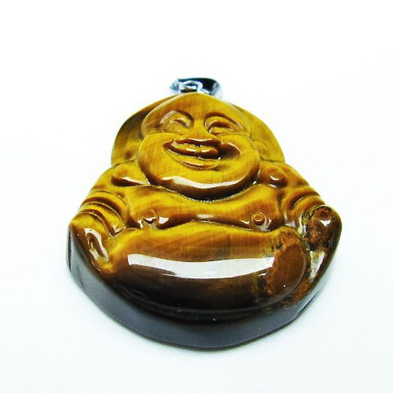 タイガーアイ※黄虎目石布袋様 ペンダント [T186-1727]