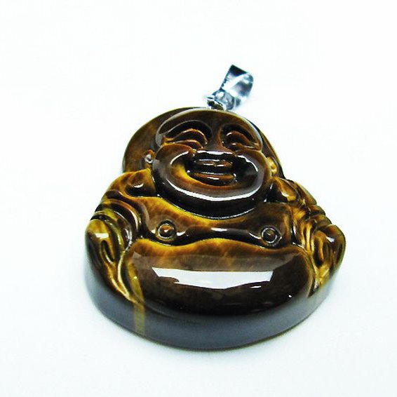 タイガーアイ※黄虎目石布袋様 ペンダント [T186-1731]