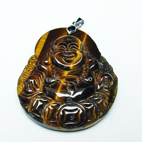 タイガーアイ※黄虎目石布袋様 ペンダント [T186-1936]
