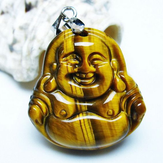 タイガーアイ※黄虎目石布袋様 ペンダント [T186-1970]