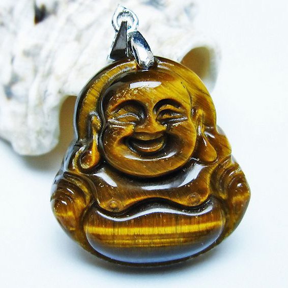 タイガーアイ※黄虎目石布袋様 ペンダント [T186-1990]