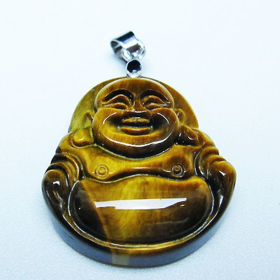タイガーアイ※黄虎目石布袋様 ペンダント [T186-1994]