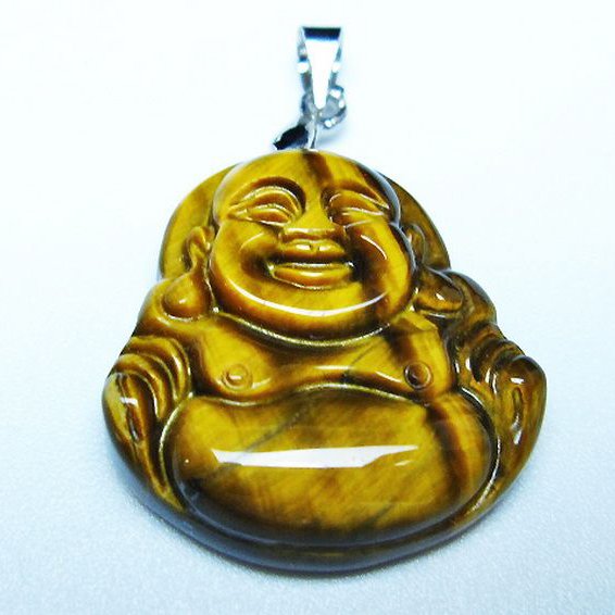 タイガーアイ※黄虎目石布袋様 ペンダント [T186-1997]
