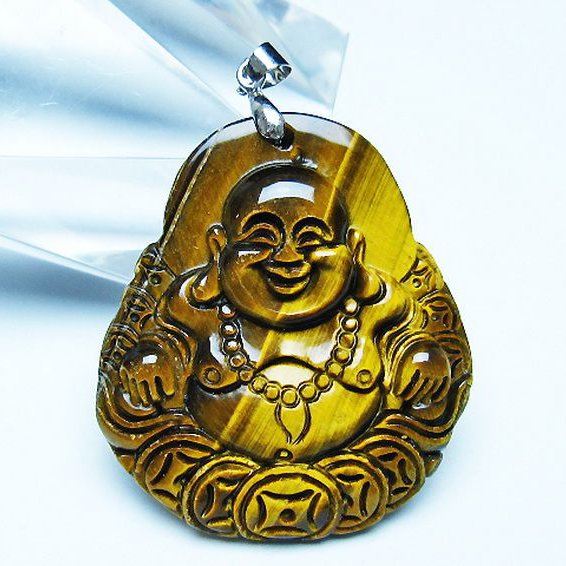 タイガーアイ※黄虎目石布袋様 ペンダント [T186-2007]