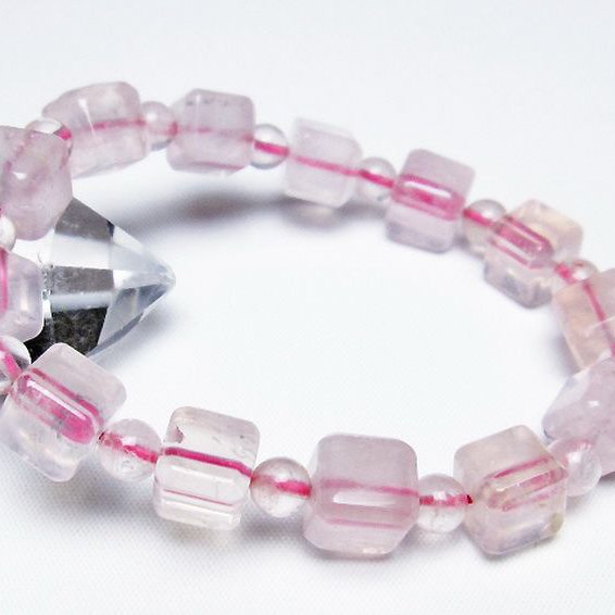 ローズクォーツ キューブ ブレスレット 6mm [t189-3657]