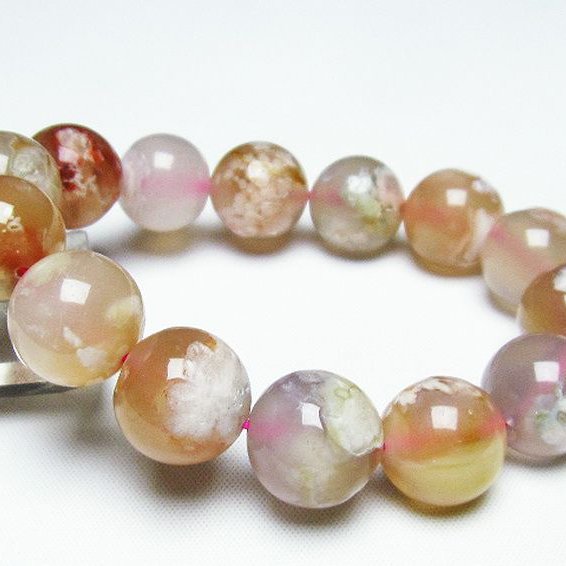 桜メノウ チェリーブロッサムアゲート ブレスレット 15mm [t213-1484]