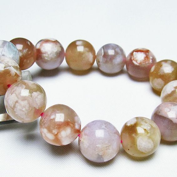 桜メノウ チェリーブロッサムアゲート ブレスレット 15mm [t213-1551]