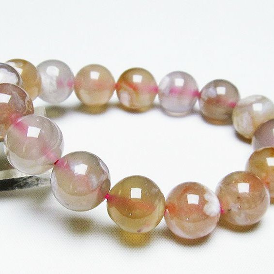 桜メノウ チェリーブロッサムアゲート ブレスレット 14mm [t213-1585]