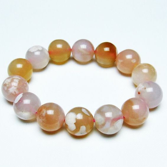 桜メノウ チェリーブロッサムアゲート ブレスレット 15mm [T213-1627]