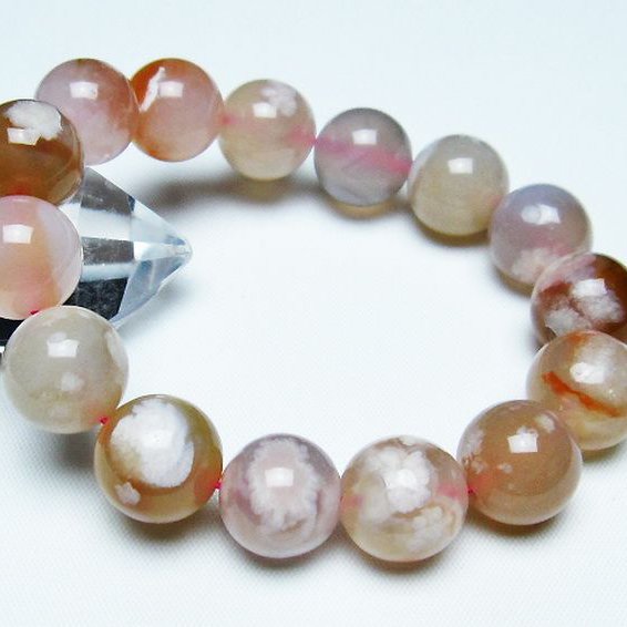 桜メノウ チェリーブロッサムアゲート ブレスレット 14mm [t213-1726]