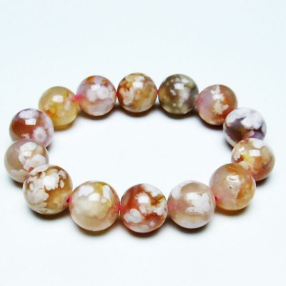 桜メノウ チェリーブロッサムアゲート ブレスレット 15mm [T213-1739]
