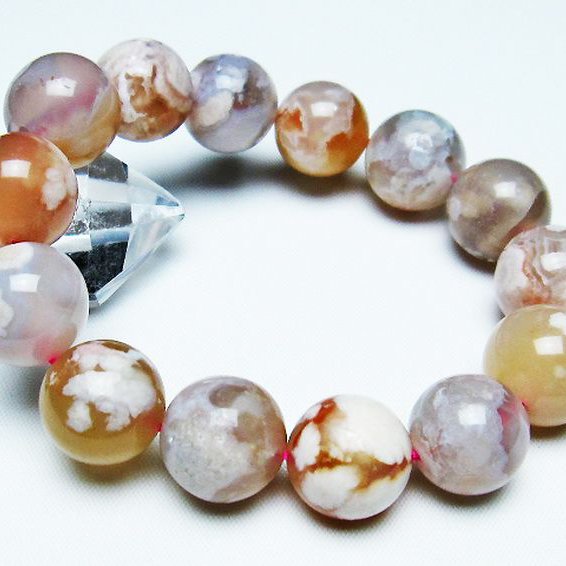 桜メノウ チェリーブロッサムアゲート ブレスレット 15mm [t213-1744]