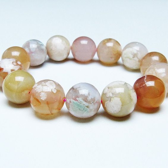 桜メノウ チェリーブロッサムアゲート ブレスレット 16mm [T213-1787]