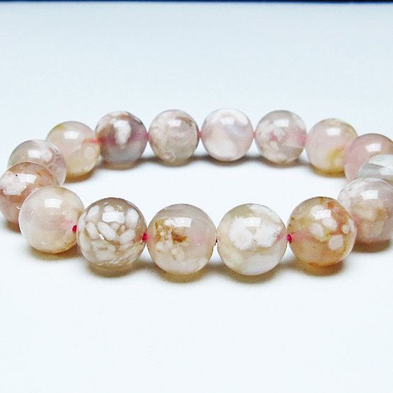 桜メノウ チェリーブロッサムアゲート ブレスレット 14mm [T213-1854]