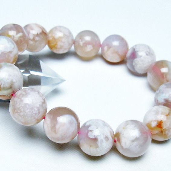 桜メノウ チェリーブロッサムアゲート ブレスレット 15mm [t213-1889]