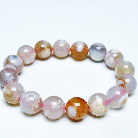 桜メノウ チェリーブロッサムアゲート ブレスレット 14mm [T213-1961]