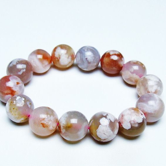 桜メノウ チェリーブロッサムアゲート ブレスレット 15mm [T213-1969]
