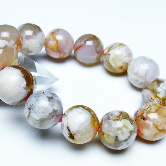 桜メノウ チェリーブロッサムアゲート ブレスレット 17mm [t213-1979]