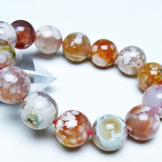 桜メノウ チェリーブロッサムアゲート ブレスレット 16mm [t213-1984]
