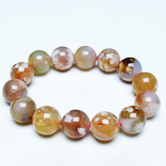 桜メノウ チェリーブロッサムアゲート ブレスレット 15mm [T213-1987]