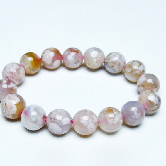 桜メノウ チェリーブロッサムアゲート ブレスレット 14mm [T213-1995]