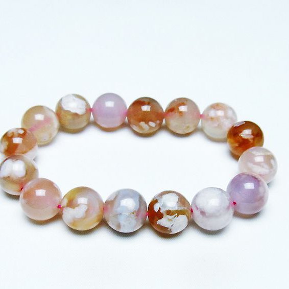 桜メノウ チェリーブロッサムアゲート ブレスレット 13mm [T213-1997]