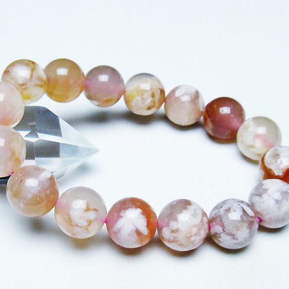 桜メノウ チェリーブロッサムアゲート ブレスレット 13mm [t213-1998]