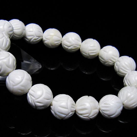 シャコガイ 手彫り ハス ブレスレット 12mm [t217-1595]