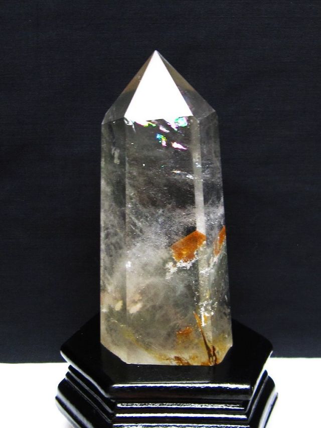 虹入り グリーンファントム水晶 六角柱[t222-2296]