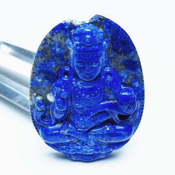 ラピスラズリ 手彫り 観音 置物[T25-40746]