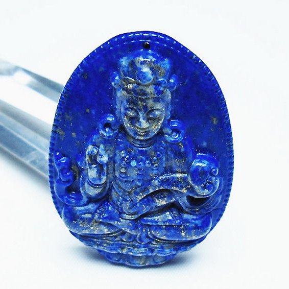 ラピスラズリ 手彫り 観音 置物[t25-40751]