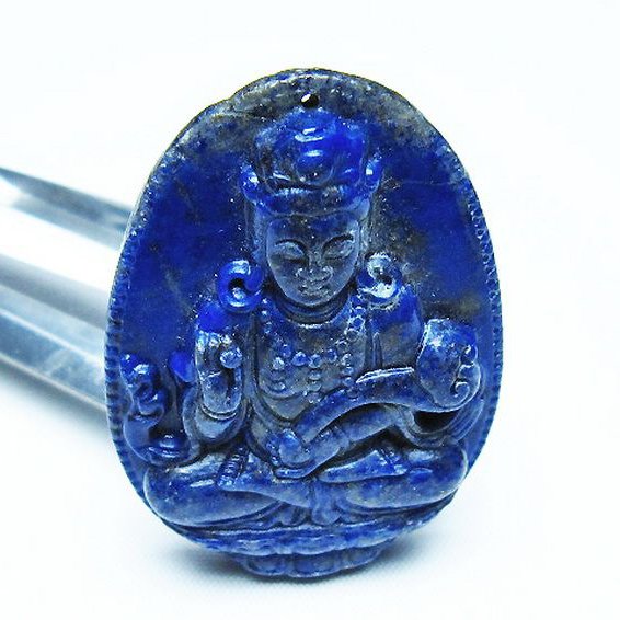 ラピスラズリ 手彫り 観音 置物[t25-40756]