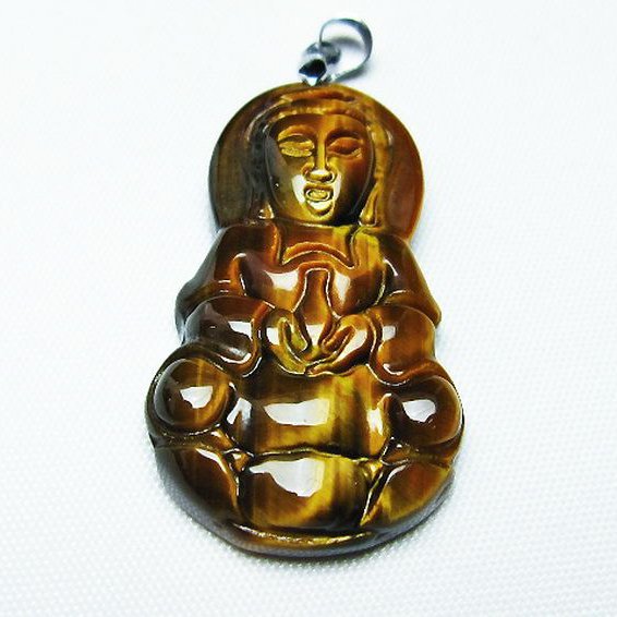 タイガーアイ※黄虎目石観音 ペンダント [T252-1248]